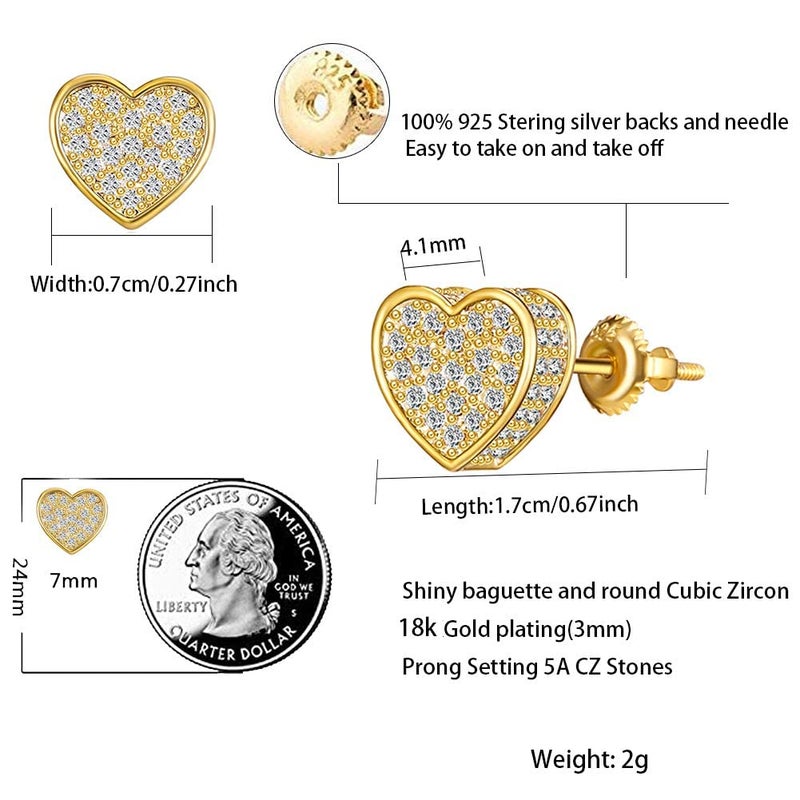 Senteria 18k Gold Plated Heart Stud Earring For Women Earring 925 silver Screw Back Iced Out Cubic Zirconia earring SENTERIA - Image 5